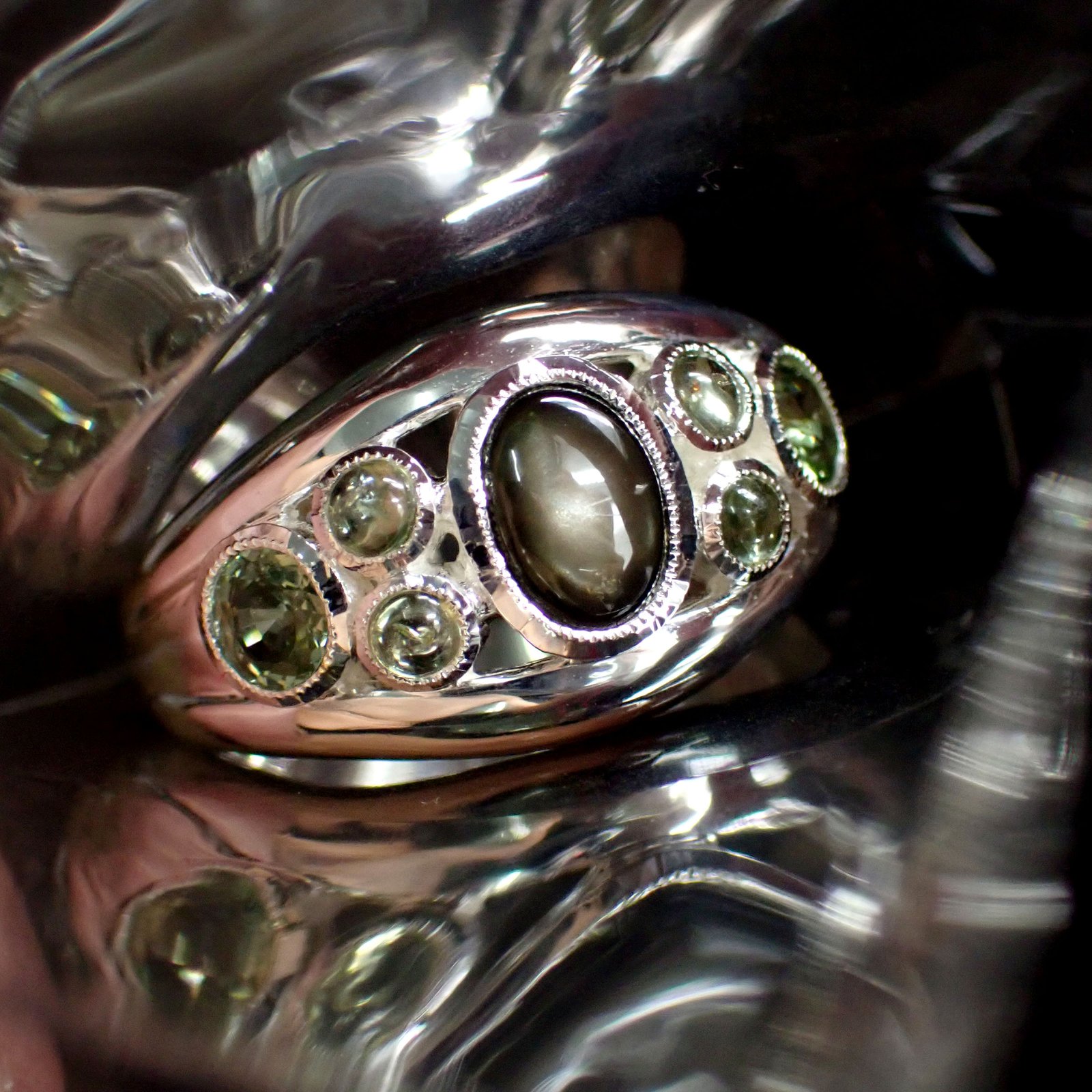 Star Sapphire Round By Green Sapphire Ring