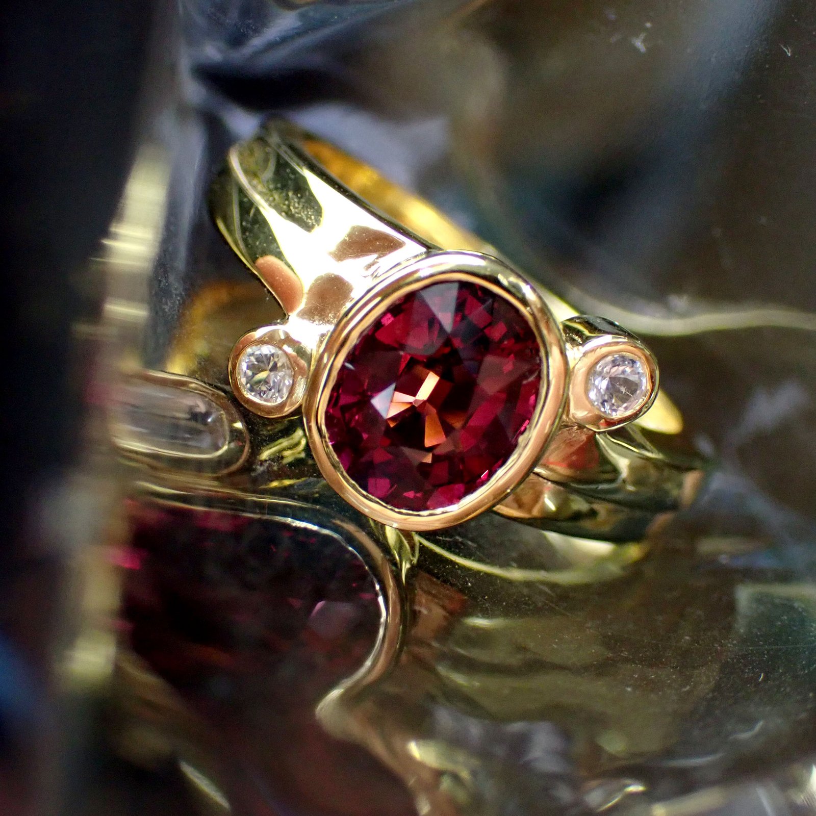 White Sapphire Side of Rhodolite Ring