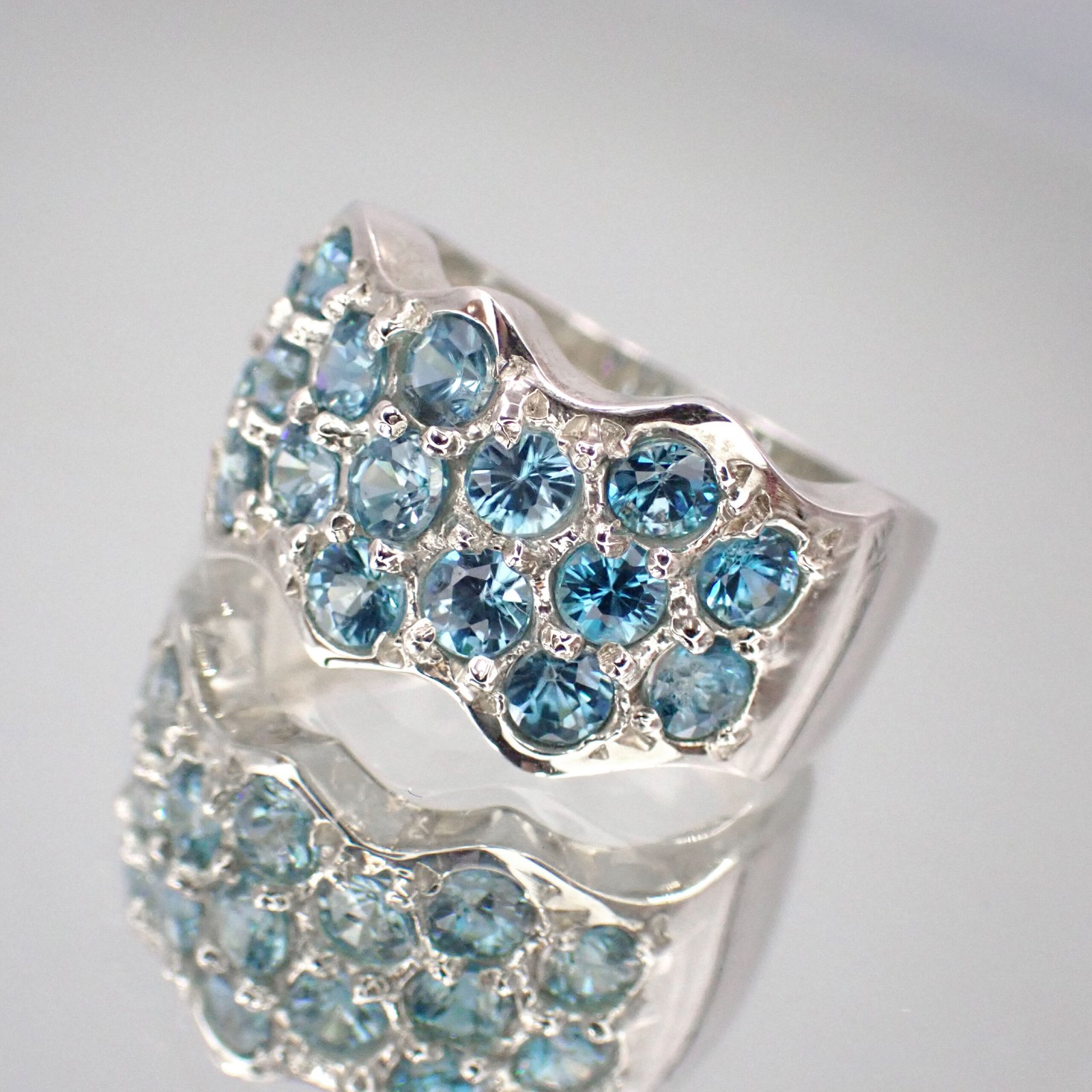 Thick Waves Blue Zircon Ring