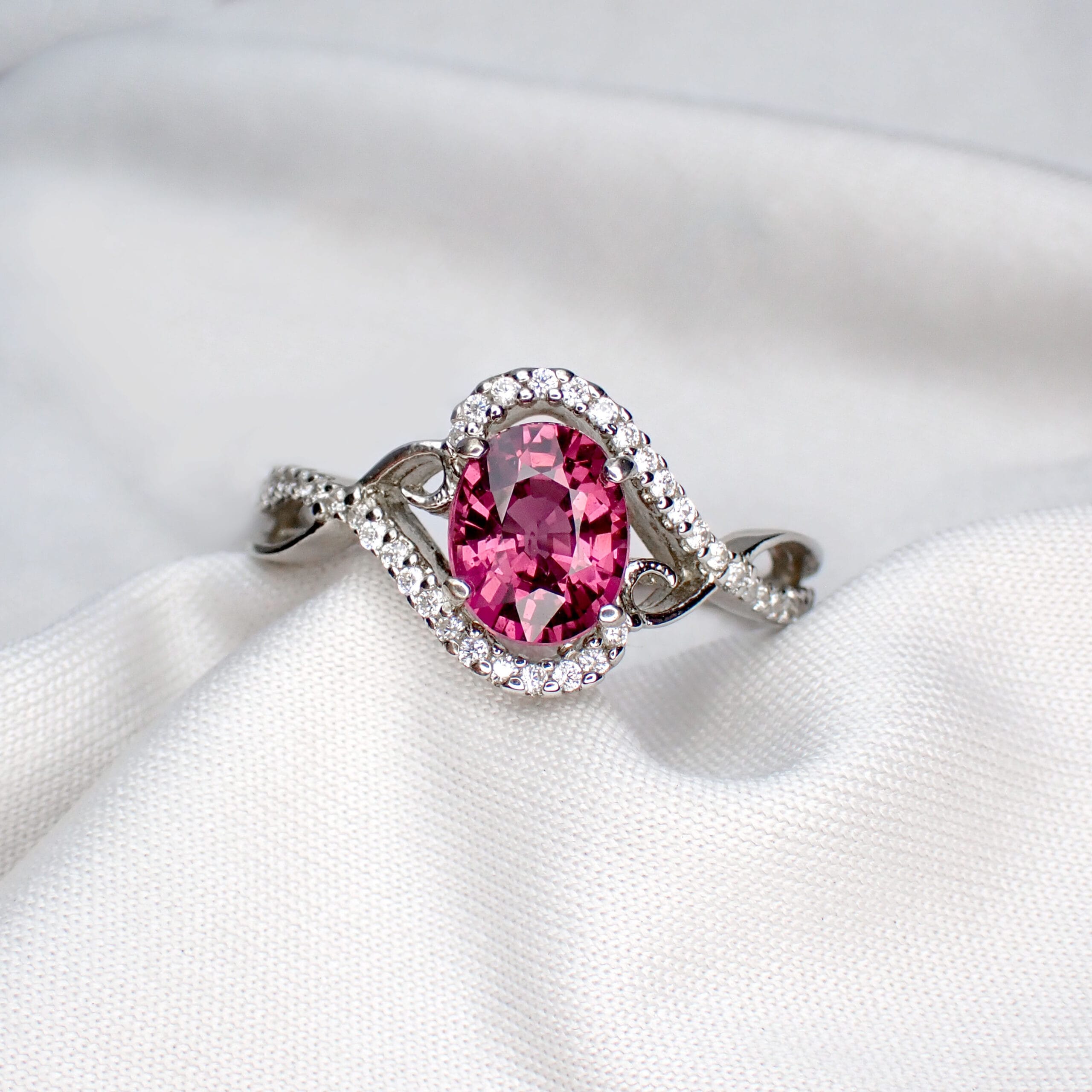Rhodolite with Side CZ Ring - 1