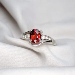 Garnet with Side White Sapphires Ring - 1