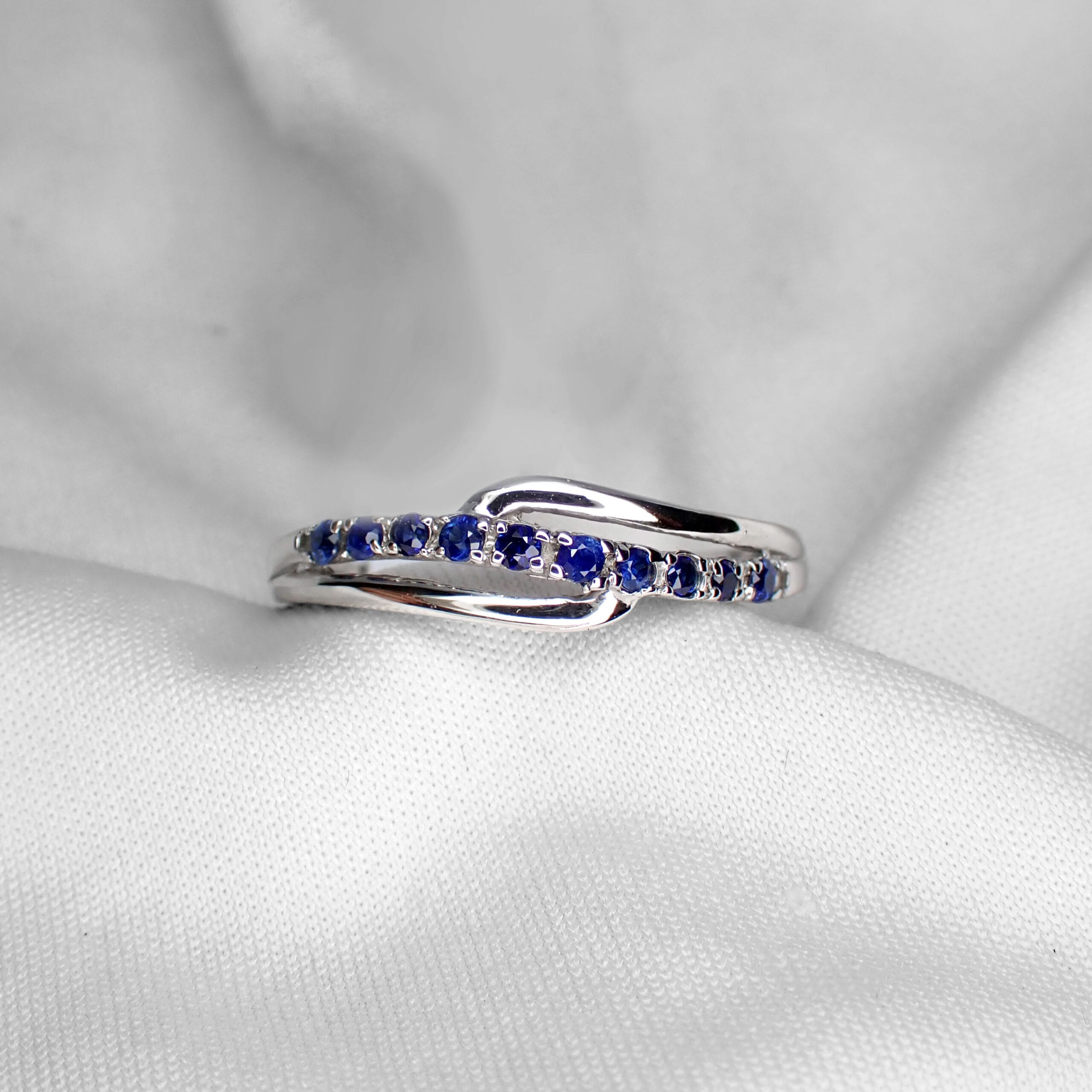 Blue Sapphire Wave Band Ring - 1